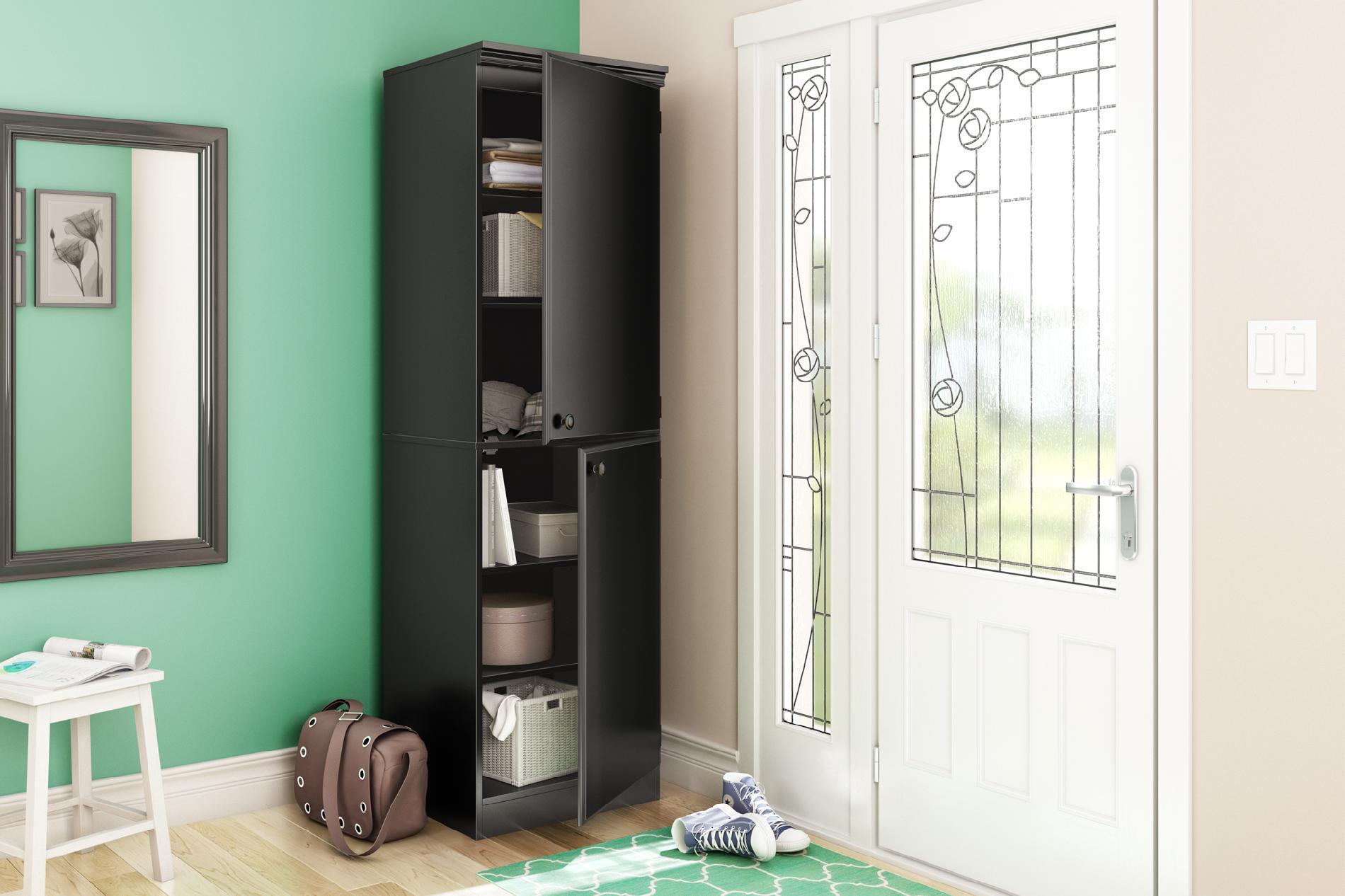 South Shore Morgan Narrow Storage Cabinet Pure Black - Furniture 