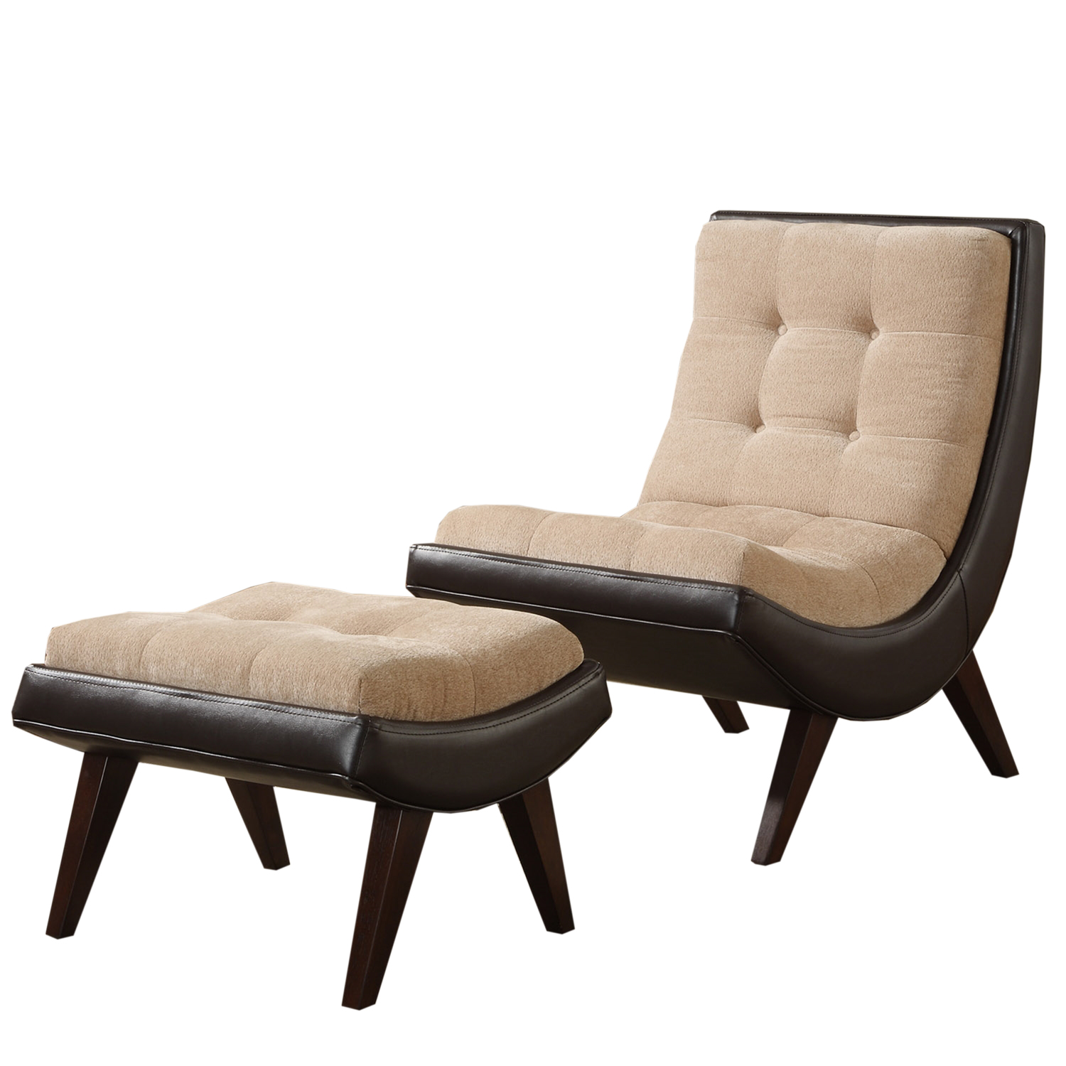 Two-tone Peat Velvet Faux Leather Chair with Ottoman                                                                             at mygofer.com
