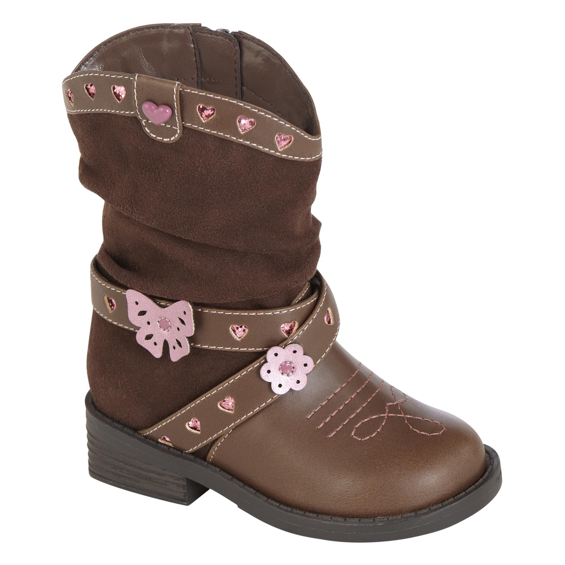 Cowboy Cowgirl Western Boots Brown & Pink Toddler Girl's size 8,9,10,11