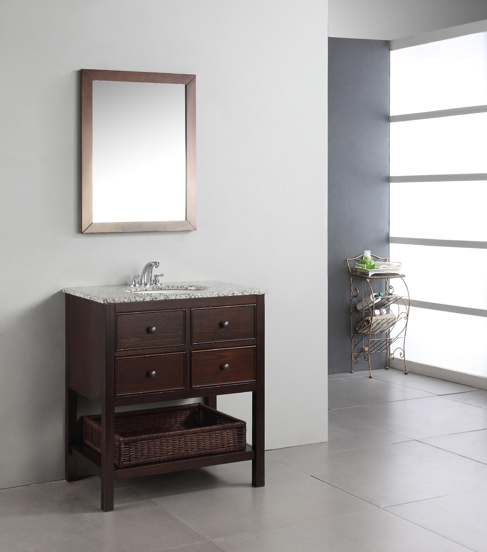 Simpli Home Burnaby Walnut Brown 30" Bath Vanity with 2 Drawers & Dappled Grey Granite Top at Kmart.com