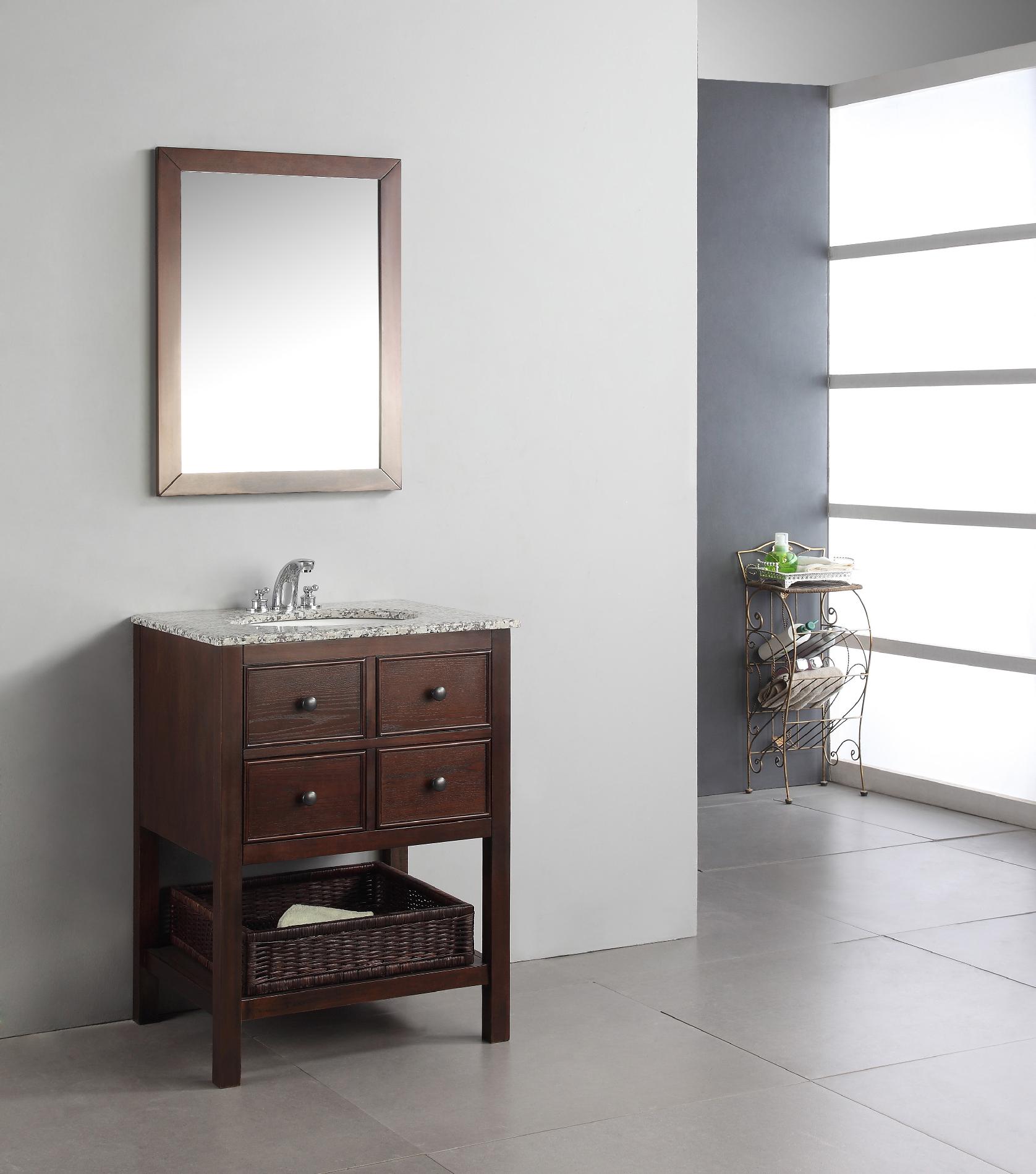 Simpli Home Burnaby Walnut Brown 24" Bath Vanity with 2 Drawers & Dappled Grey Granite Top at Kmart.com