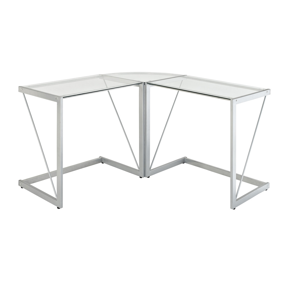 Glass and Metal Cable Frame Corner Computer Desk