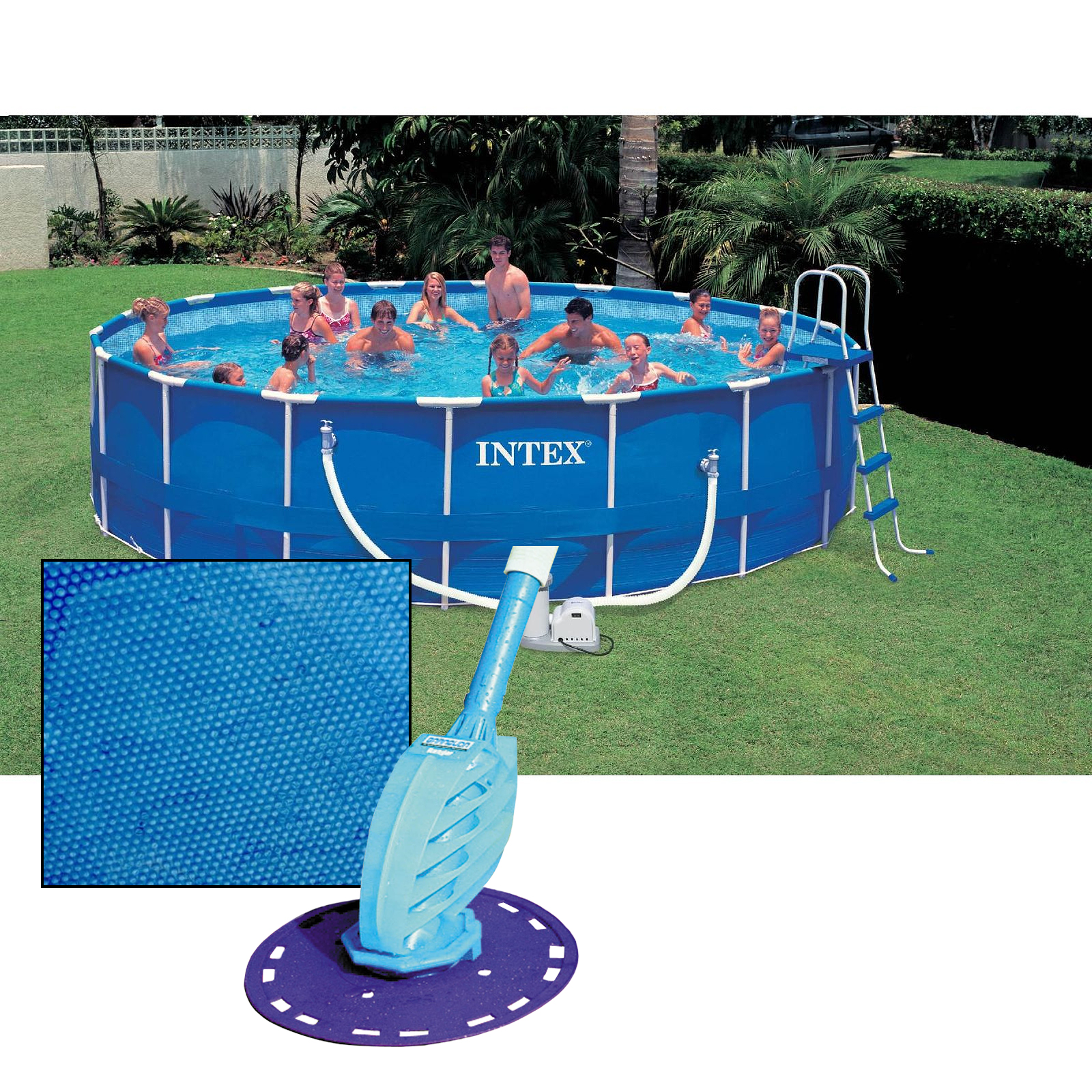 18'  Round Above Ground Pool with Saltwater System, Solar Cover and Cleaner Bundle at Sears.com