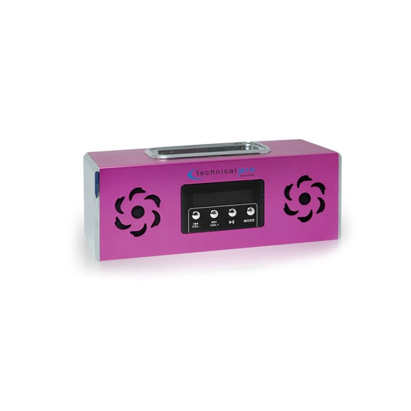 Technical Pro Pink Portable Rechargeable Speaker with iPod      Loading Dock  amp  USB Input