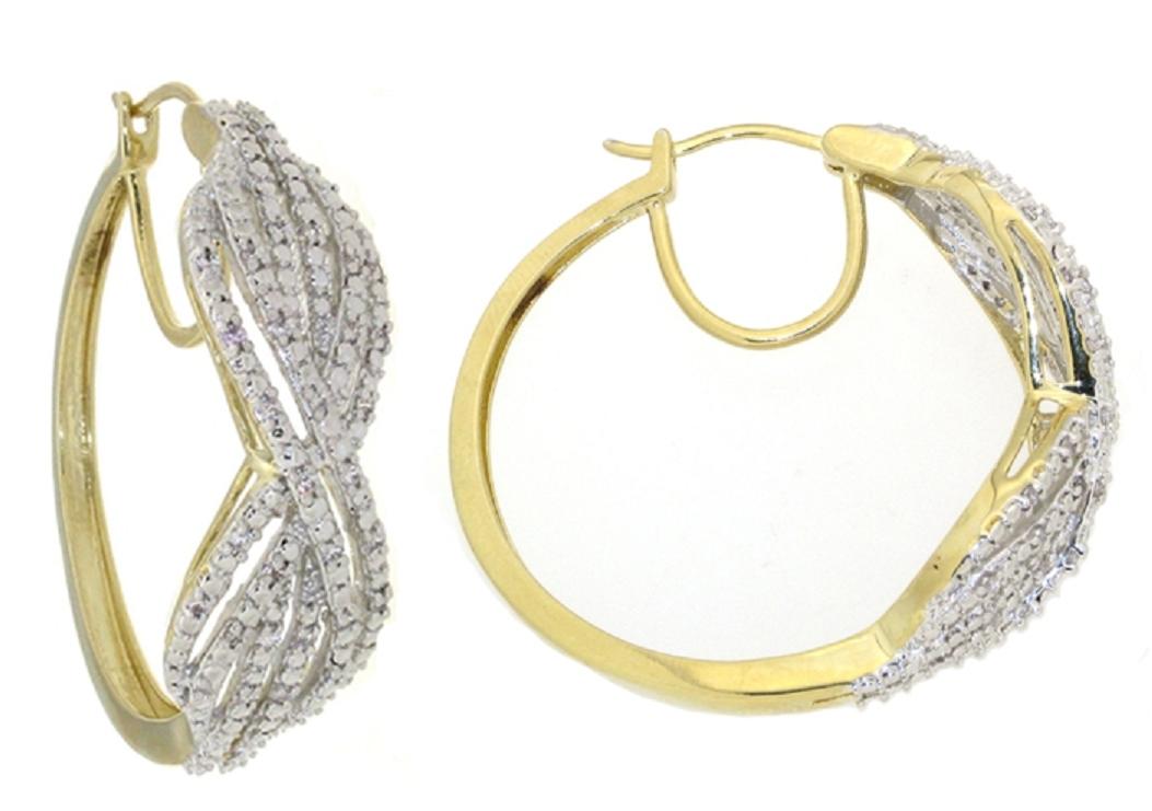 1/2 Cttw Gold Over Brass Diamond Criss Cross Hoop Earrings