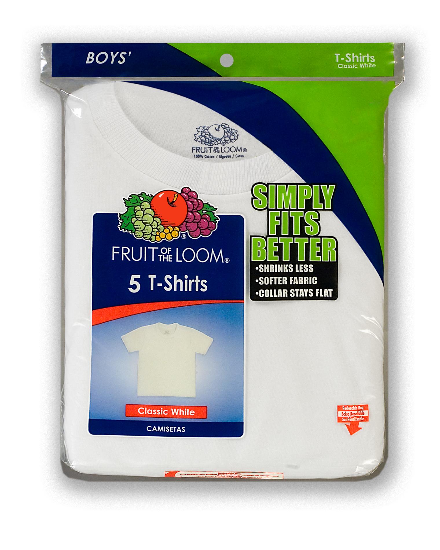 Fruit of the Loom Boys' 5 Pack White Crew T-shirt at mygofer.com