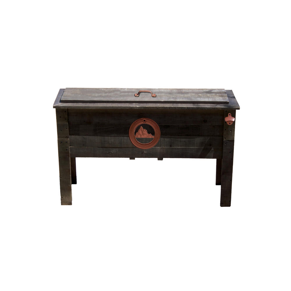 87 qt. Rustic Wooden Deck Cooler &#8211; Mountain Scene Emblem