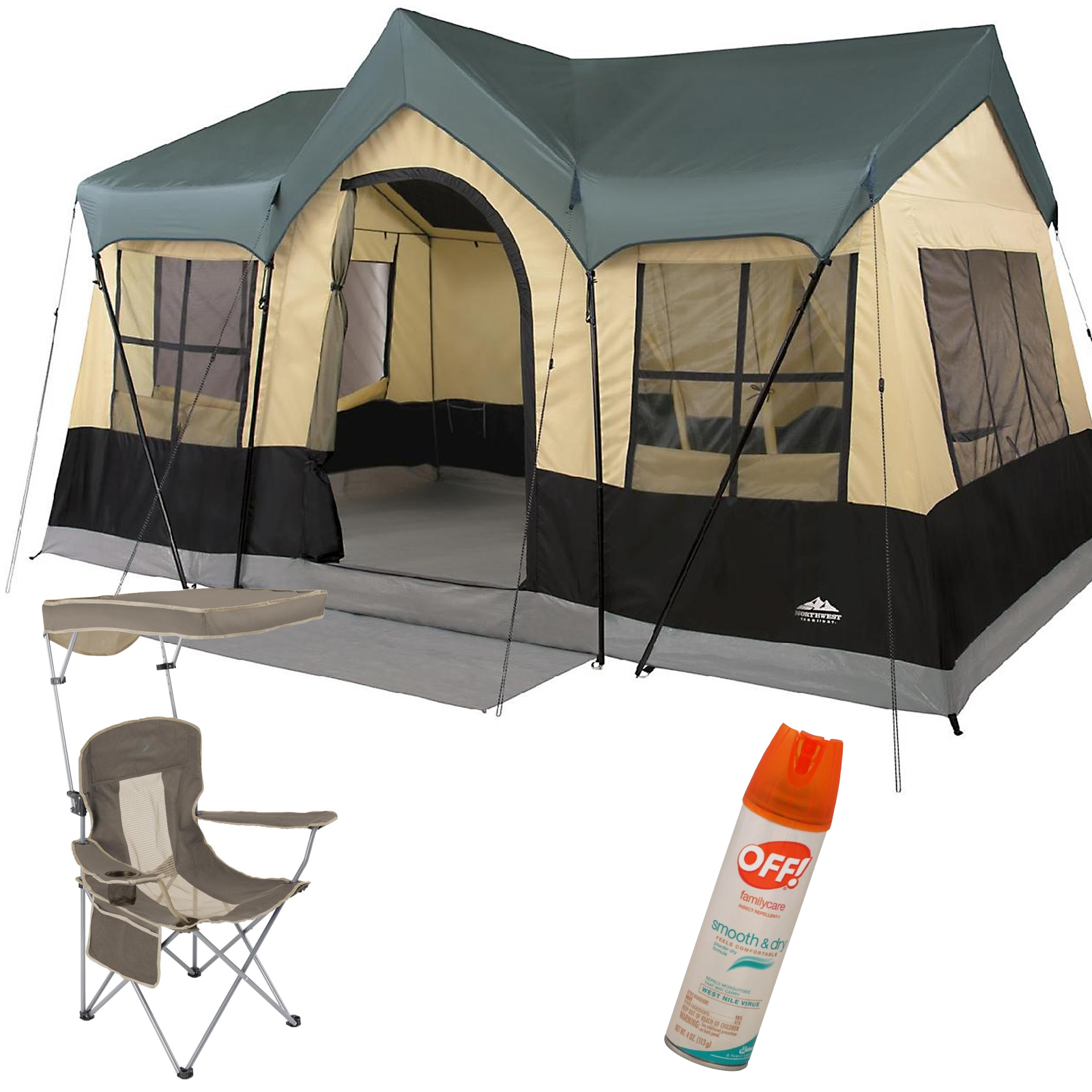 Northwest Territory Canyon Lake Cottage Tent - 14' x 10' with Mesh Chair & Insect Repellent Bundle at Kmart.com
