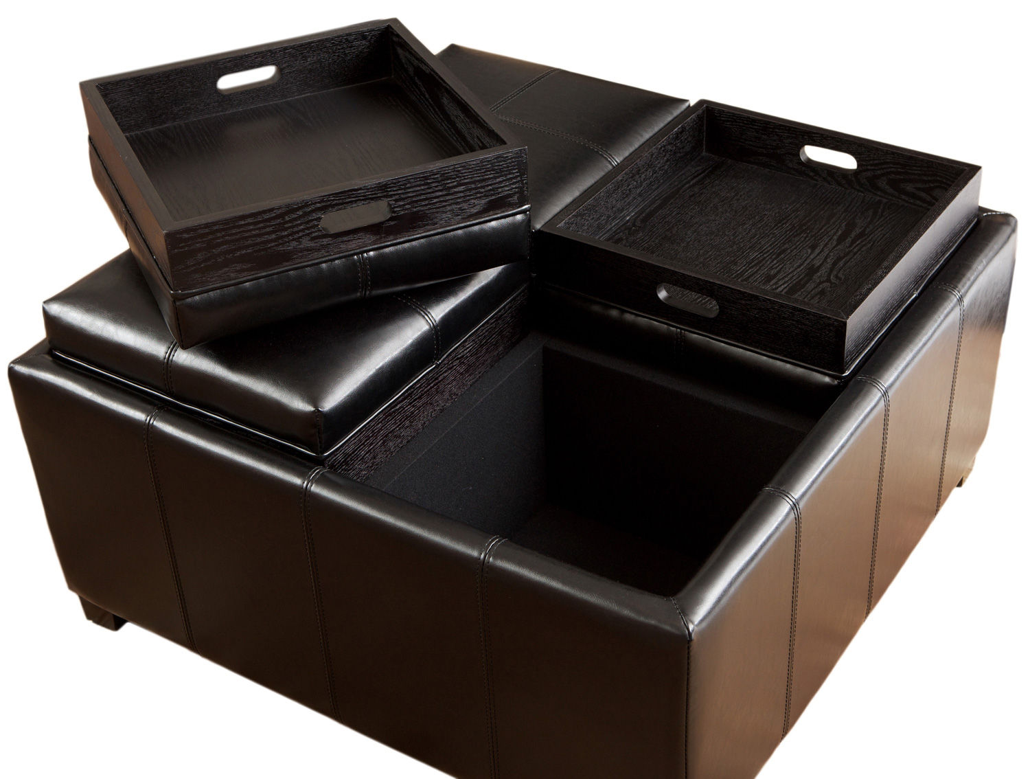 Dartmouth Four Sectioned Black Leather Cube Storage ottoman