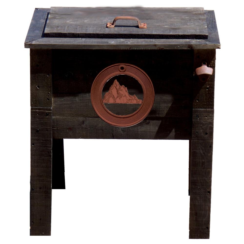 57 qt. Rustic Wooden Deck Cooler &#8211; Mountain Scene Emblem