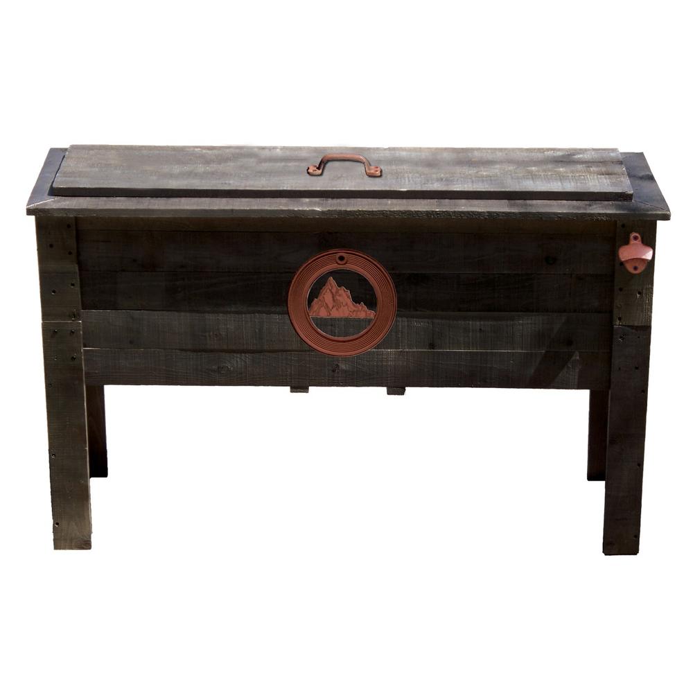 87 qt. Rustic Wooden Deck Cooler &#8211; Mountain Scene Emblem