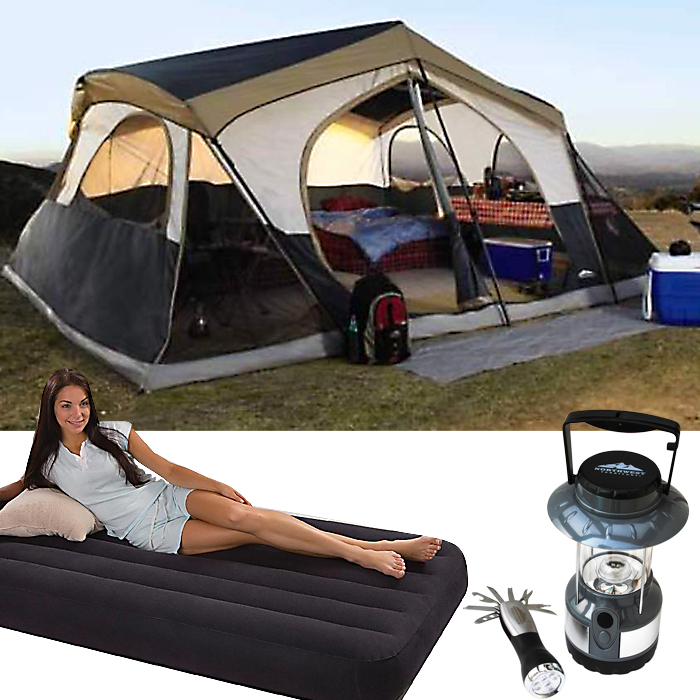 Northwest Territory Mountain Lodge Tent - 16' x 16' with Twin Air Bed & Lantern Bundle at Kmart.com