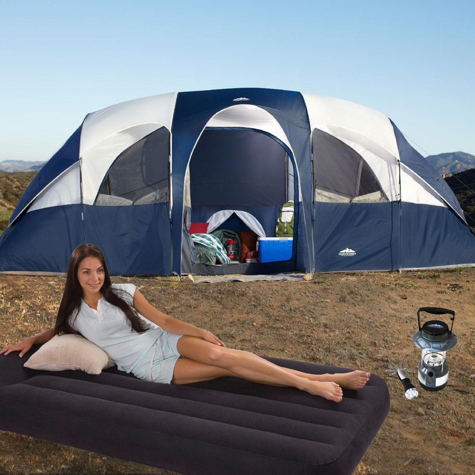 Northwest Territory 18 x 10 ft. Chippewa Family Tent w/Closet, Twin Bed & Lantern Bundle at Kmart.com