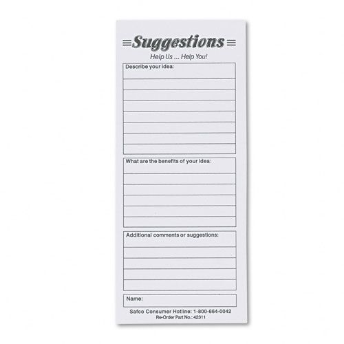 Safco SAF4231 Suggestion Box Cards, White, 25 31/2 x 8 Cards/pk