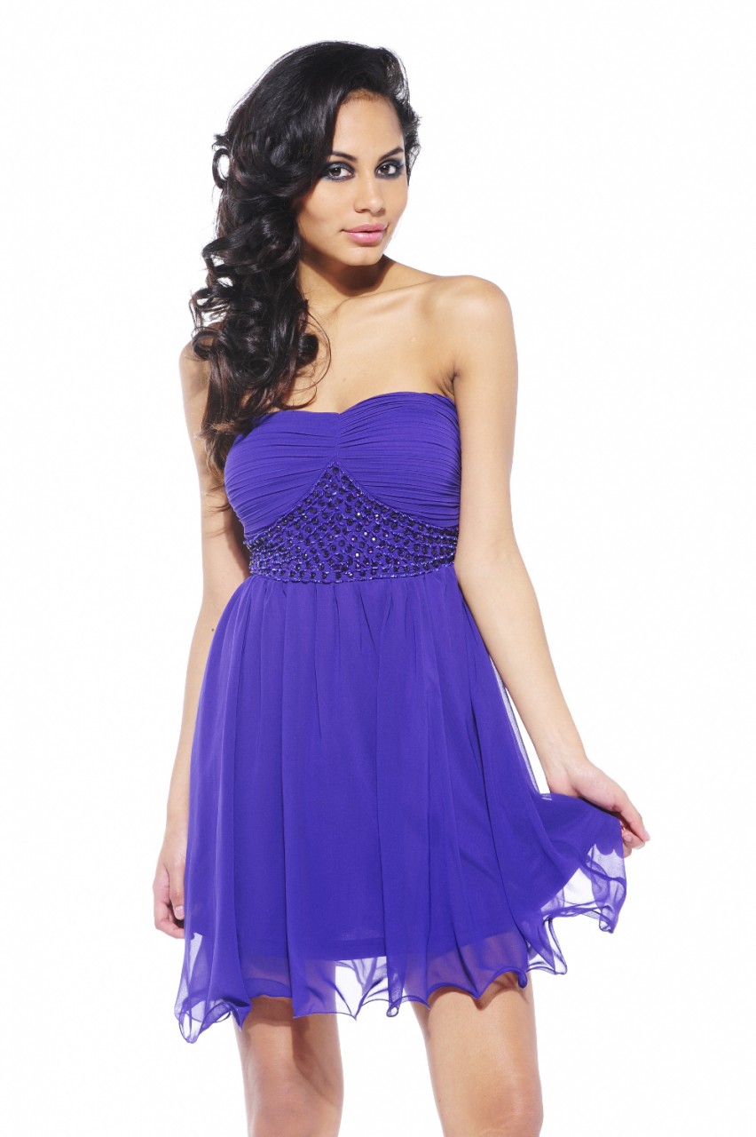 AX Paris Women's One Shoulder Embellished Waist Purple Dress