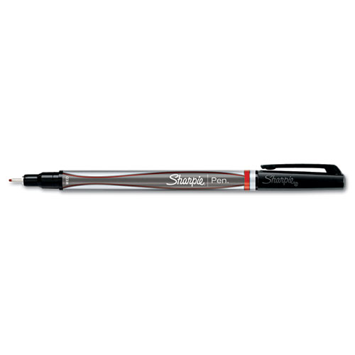 &#174; Plastic Point Stick Permanent Water Resistant Pen, Red Ink, Medium, Dozen