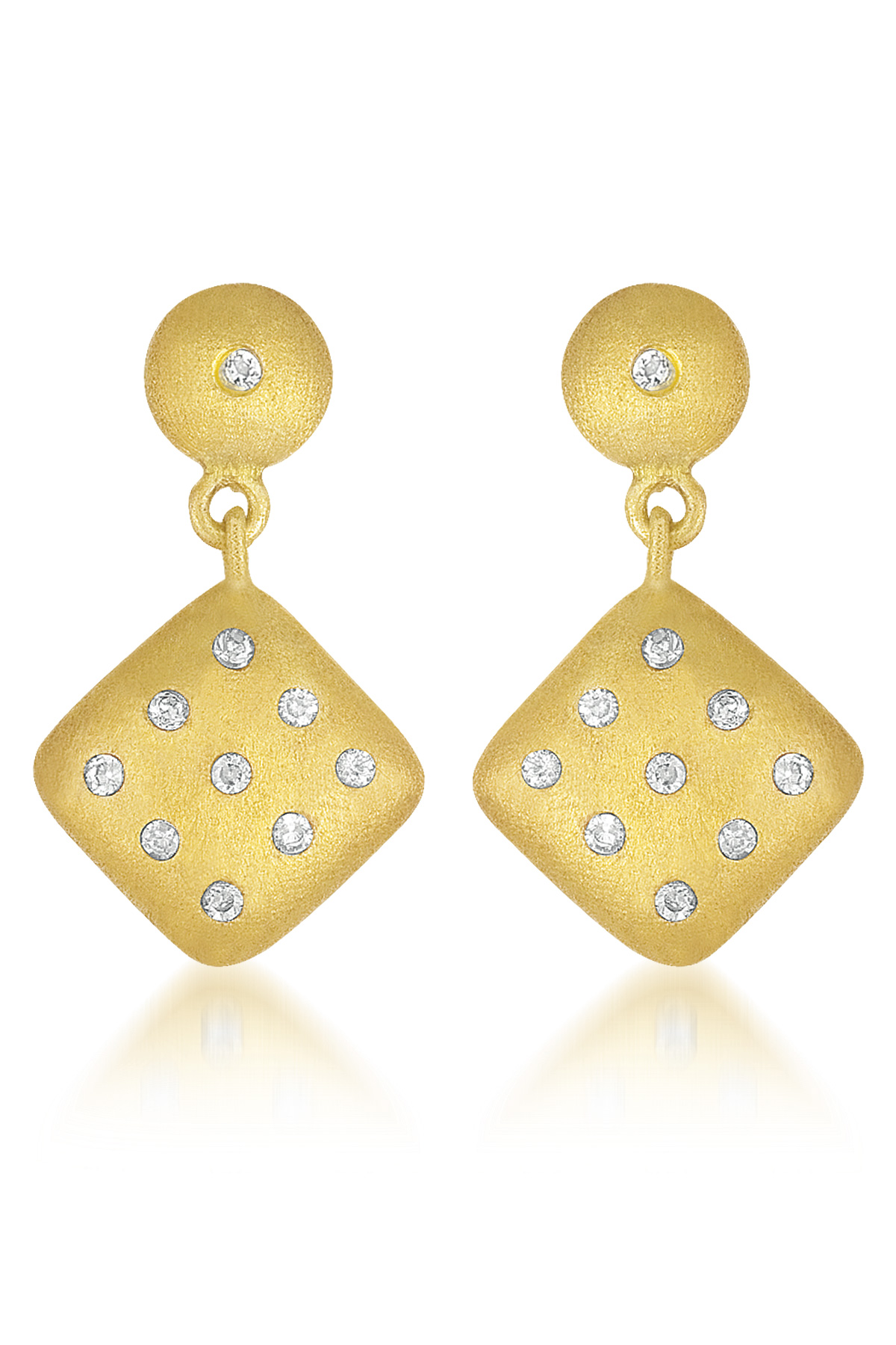 Cubic Zirconia (.925) Sterling Silver Sterling Silver Gold Plated Square Shape Drop Earrings