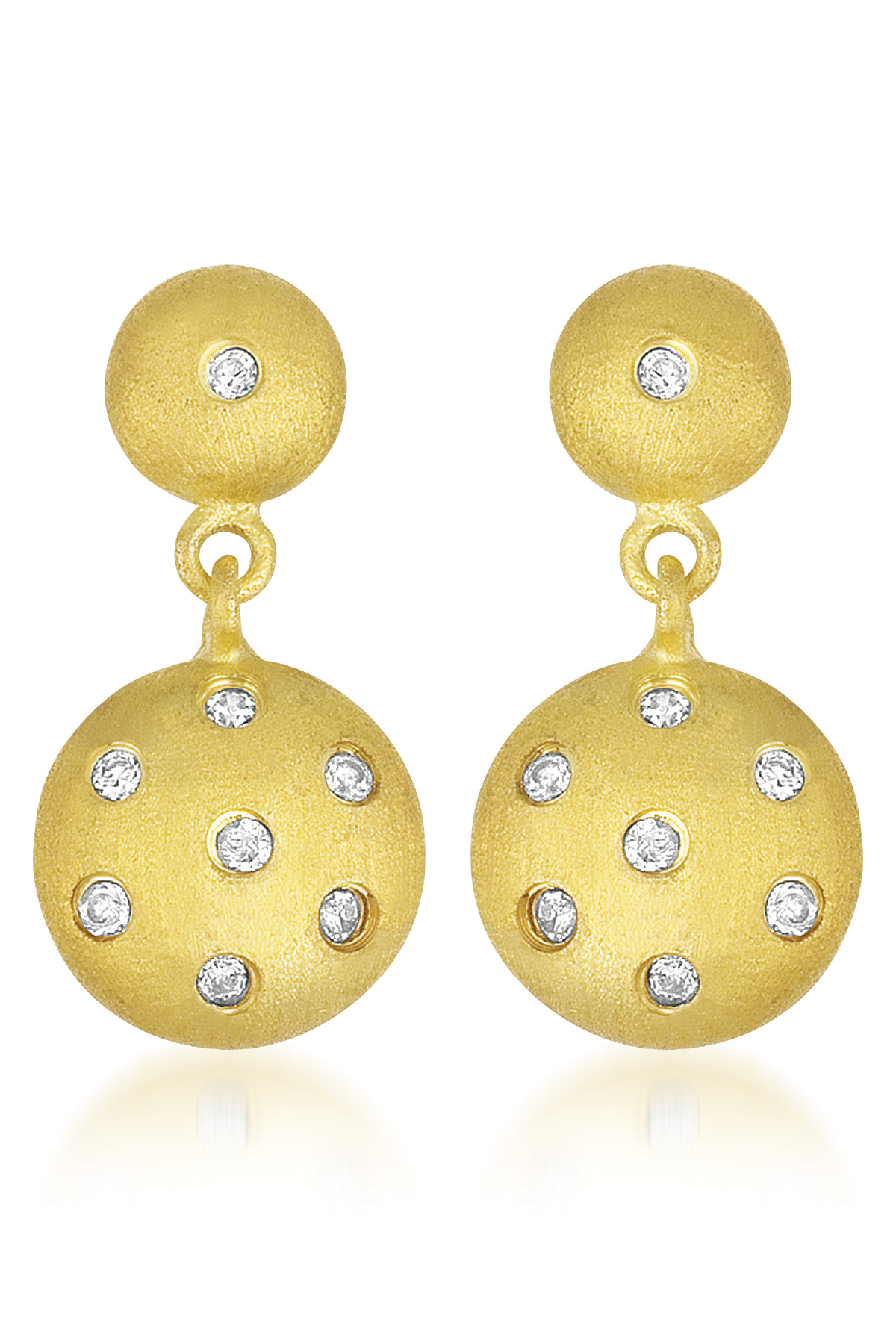 Cubic Zirconia (.925) Sterling Silver Sterling Silver Gold Plated Round Drop Earrings