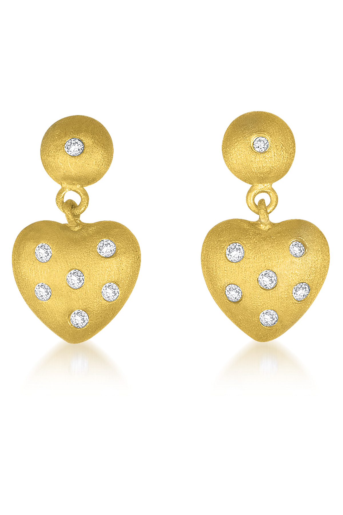 Cubic Zirconia (.925) Sterling Silver Gold Heart Shape Drop Earrings