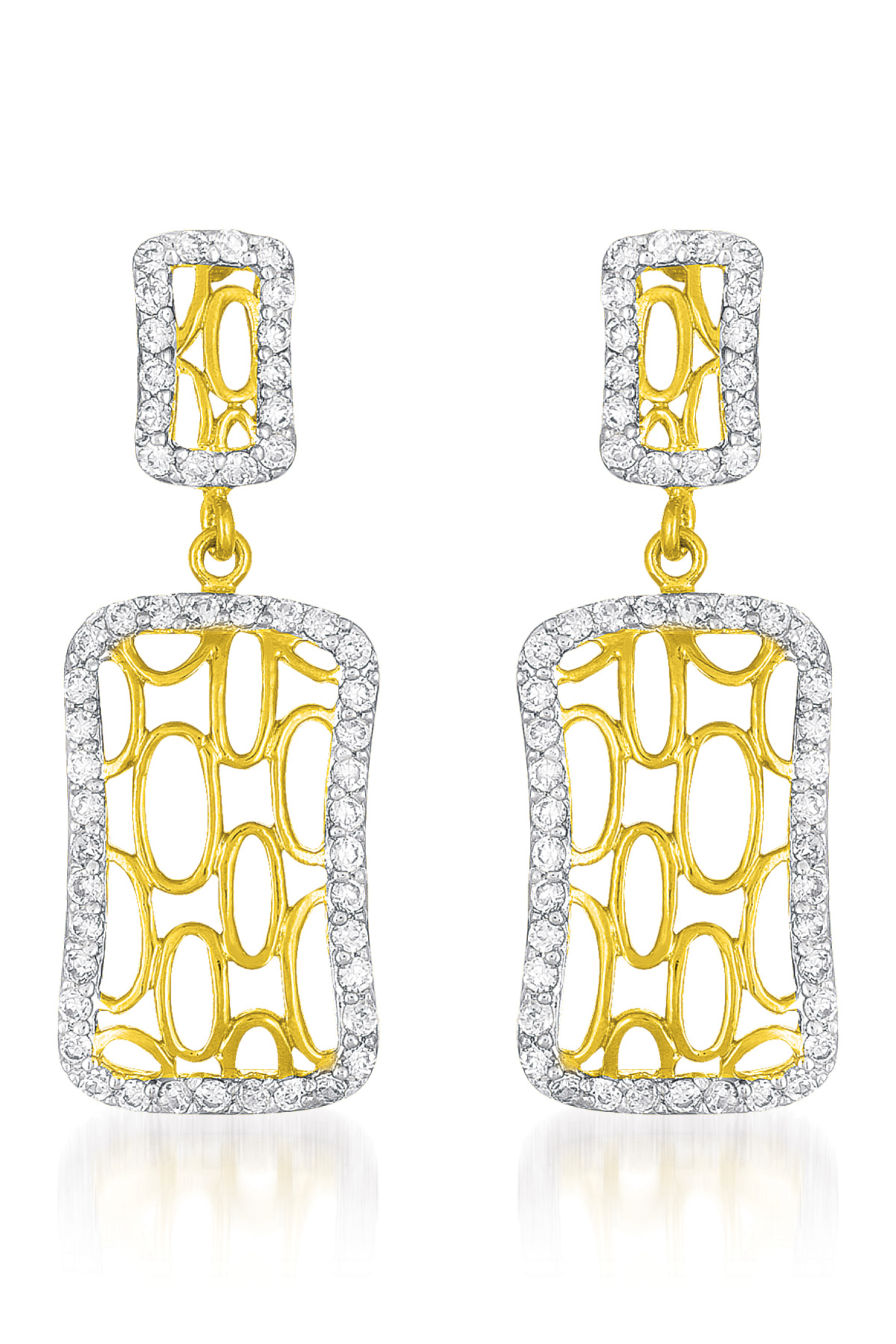 Cubic Zirconia (.925) Sterling Silver Two Tone Square Drop Earrings