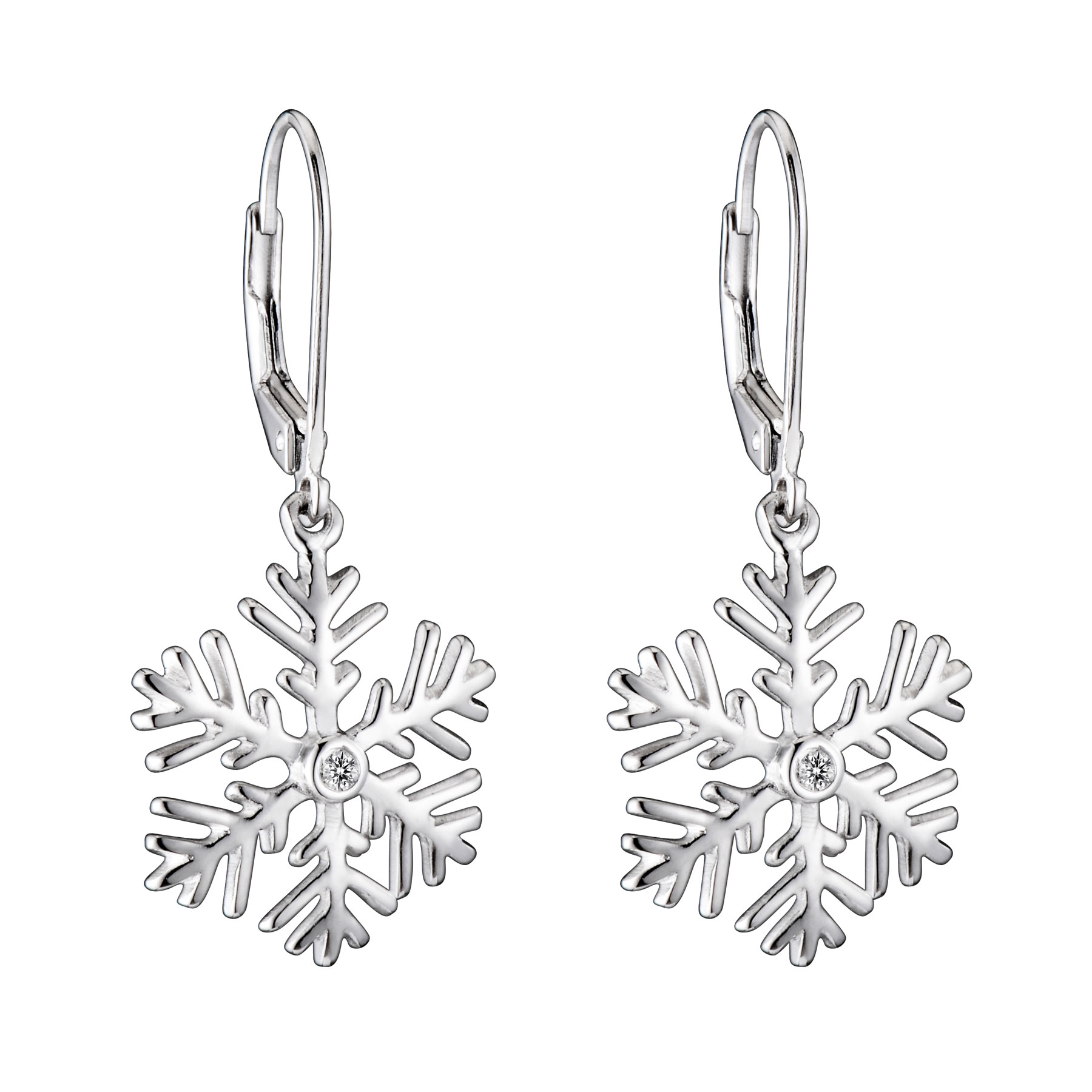 Cubic Zirconia (.925) Sterling Silver Snowflake Drop Euro Earrings