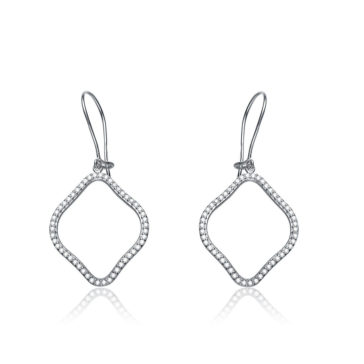 Cubic Zirconia (.925) Sterling Silver Micro Pave Diamond Shape Drop Earrings