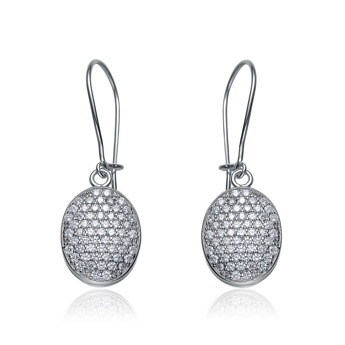 Cubic Zirconia (.925) Sterling Silver Oval Micro Pave Drop Earrings
