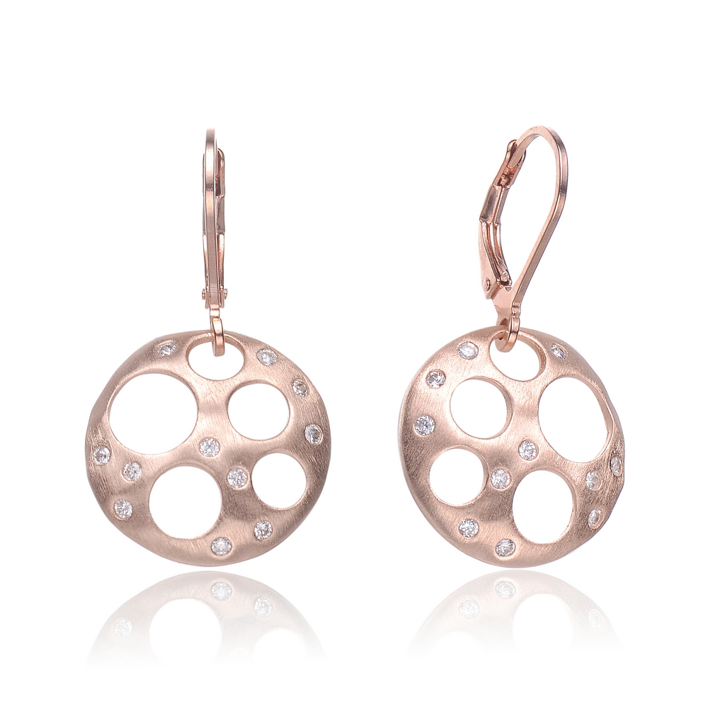 Cubic Zirconia (.925) Sterling Silver Rose Plated Bubble Brushed Earrings