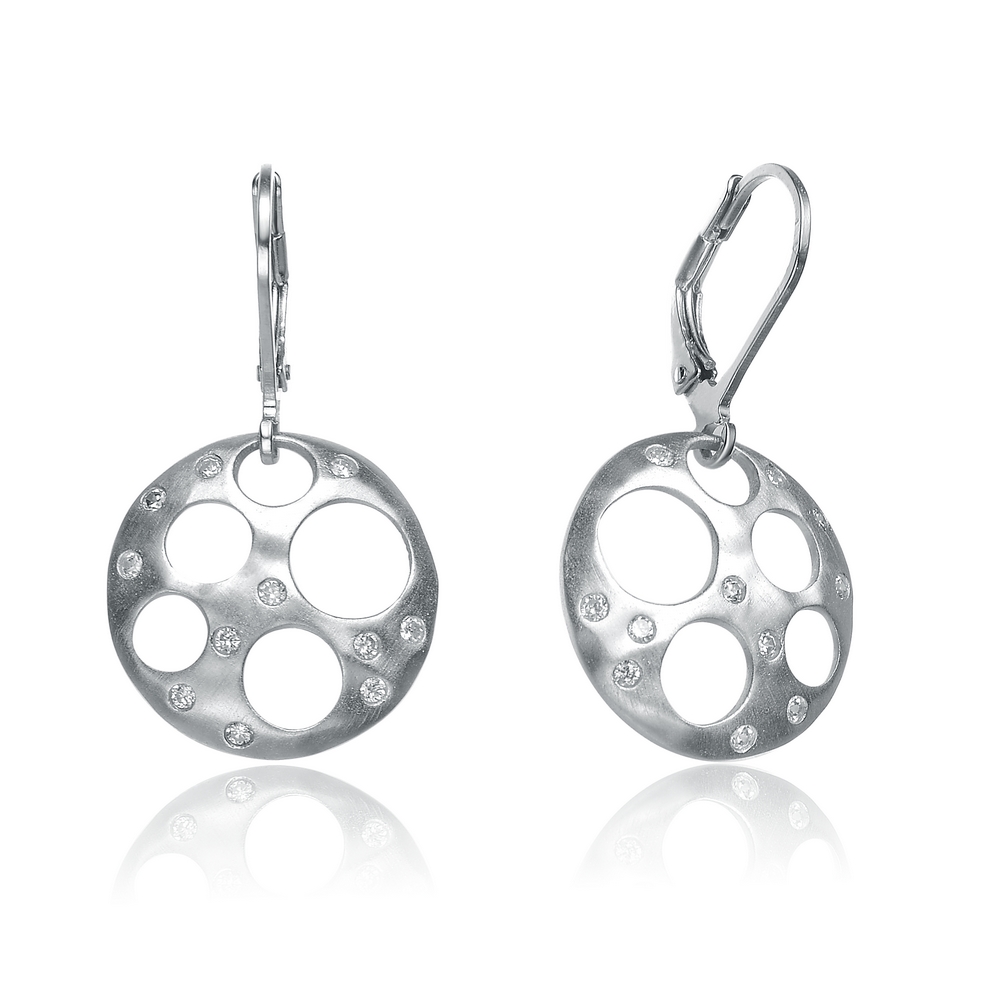Cubic Zirconia (.925) Sterling Silver Rhodium Bubble Brushed Earrings