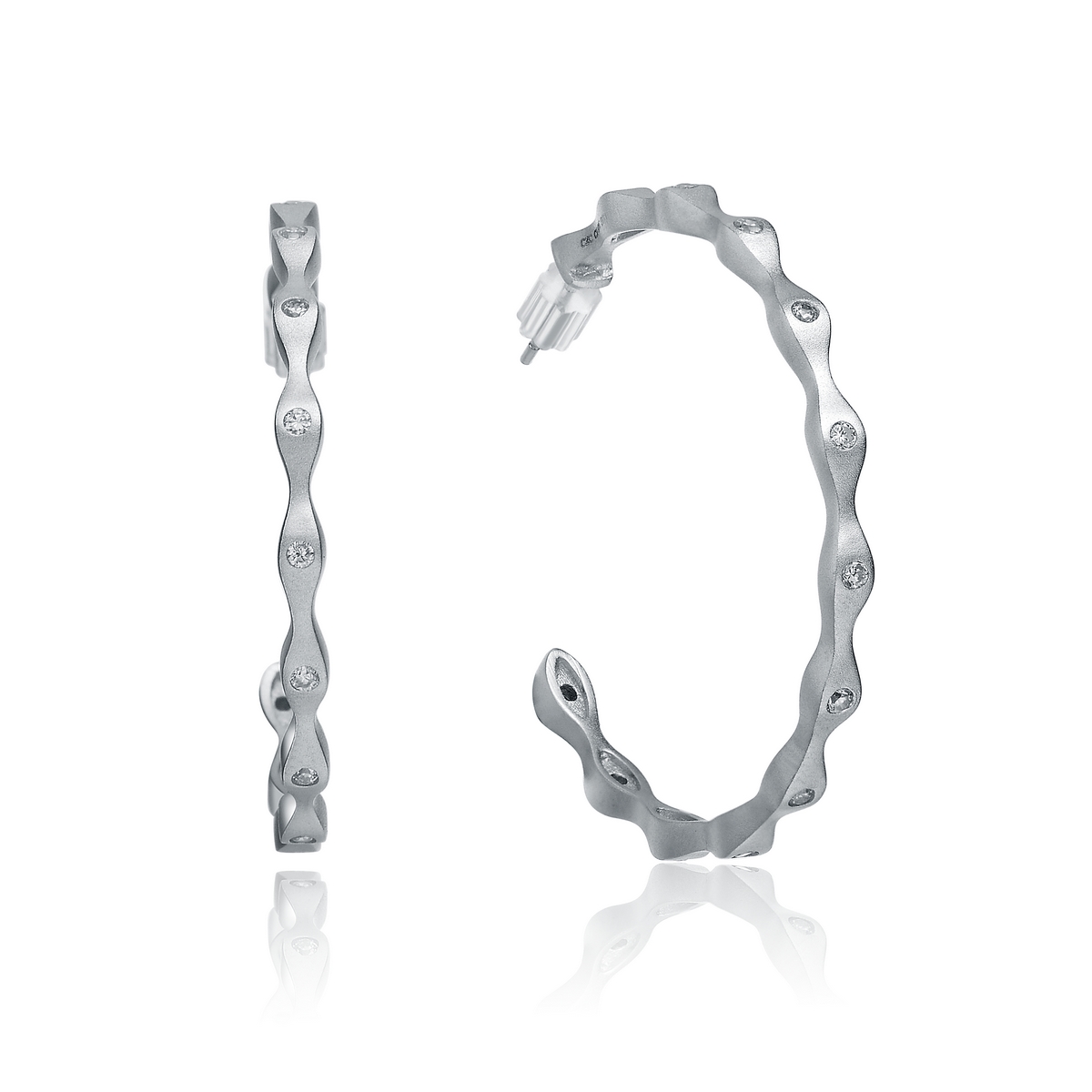 Cubic Zirconia (.925) Sterling Silver Matte Hoop Earrings