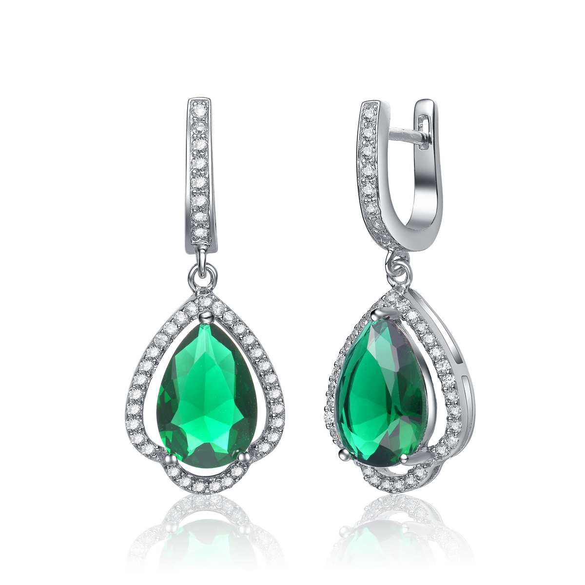 Cubic Zirconia (.925) Sterling Silver Emerald Drop Earrings