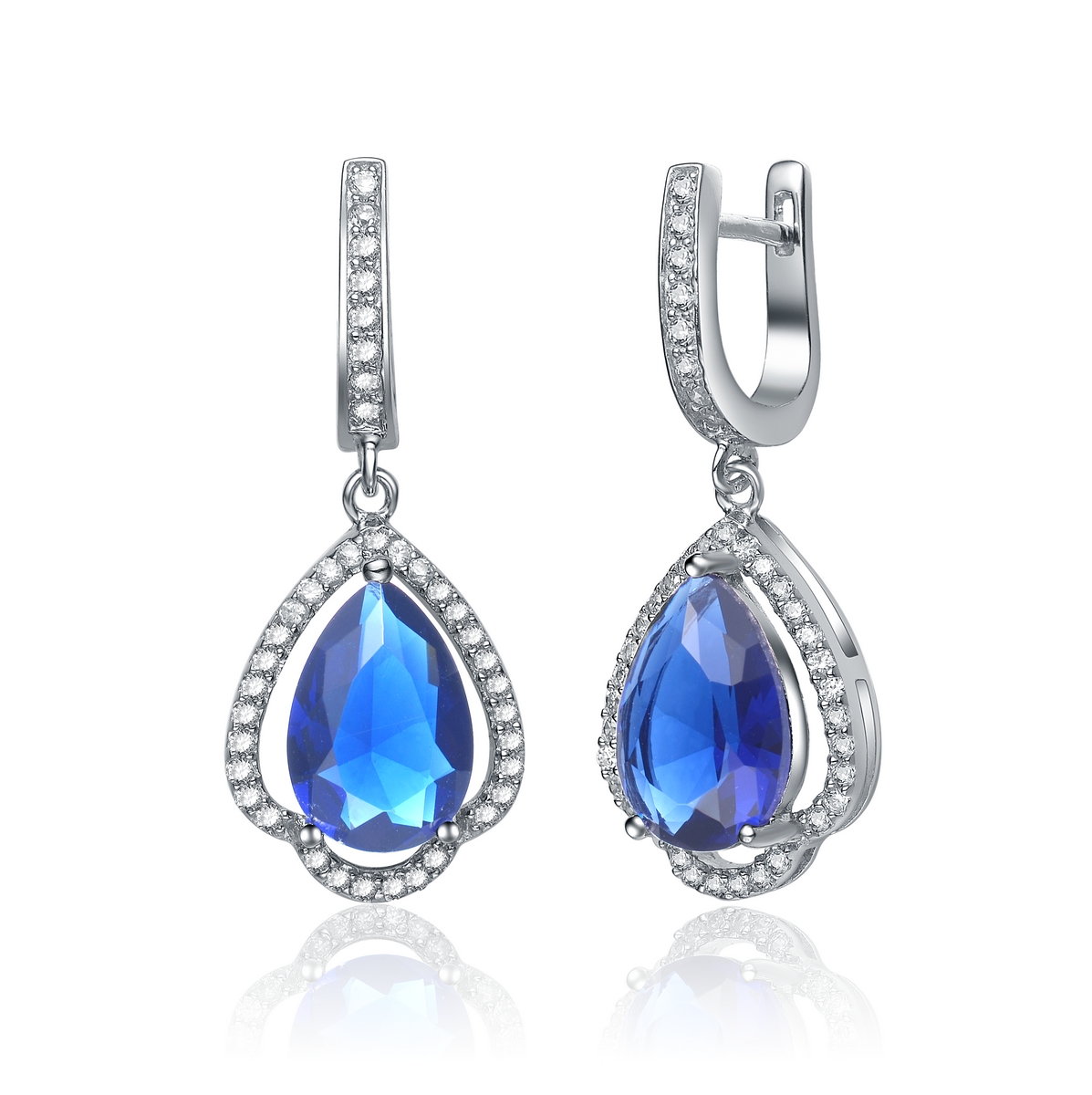 Cubic Zirconia (.925) Sterling Silver Sapphire Drop Earrings
