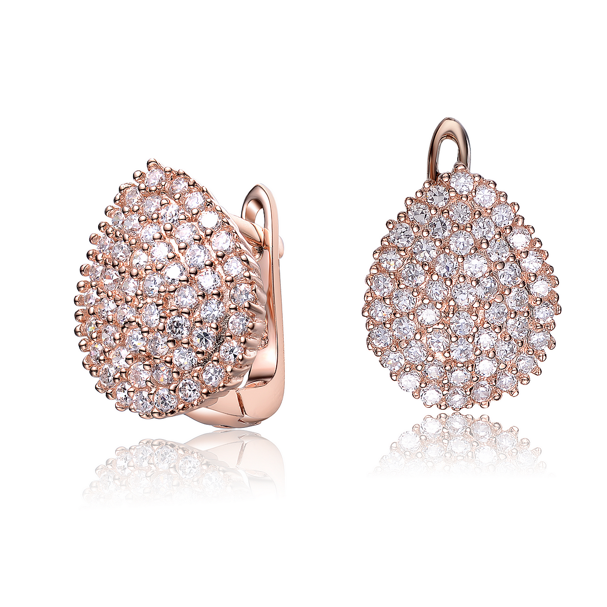 Cubic Zirconia (.925) Sterling Silver Rose Plated Pear Shaped Earrings