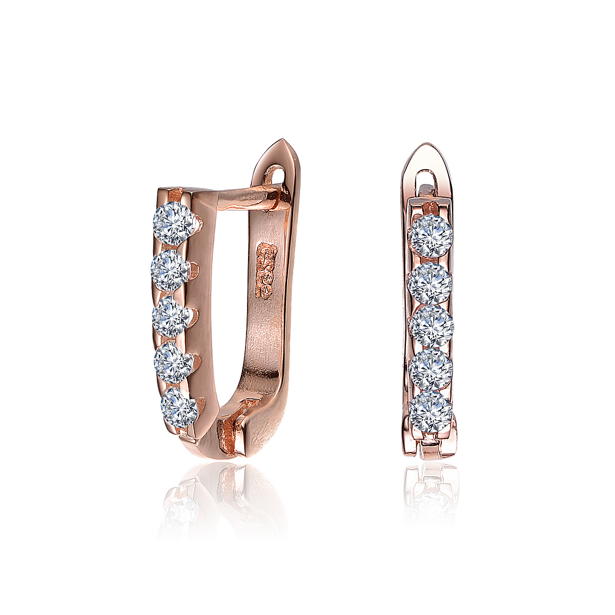 Cubic Zirconia (.925) Sterling Silver Rose Plated Small Huggie Earrings