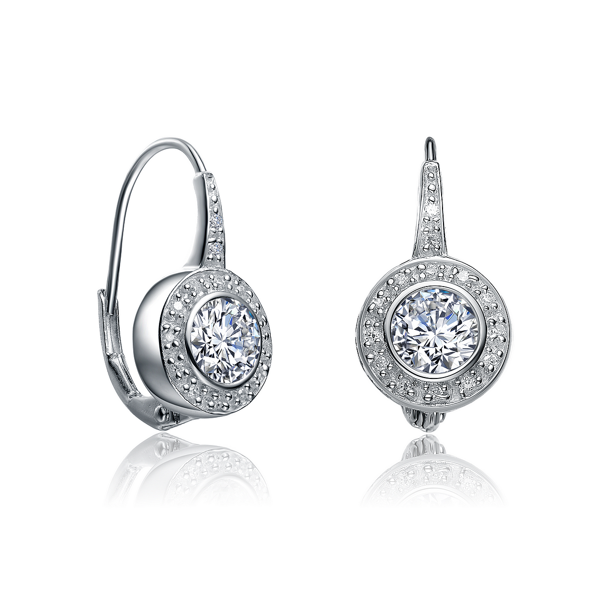Cubic Zirconia (.925) Sterling Silver Rose Plated Round Stud Drop Euro Earrings