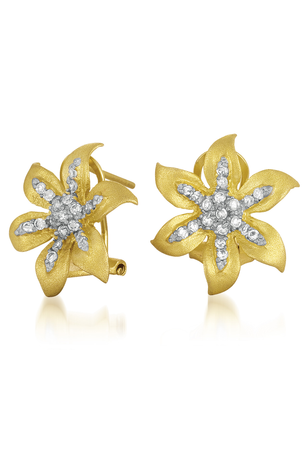 Cubic Zirconia (.925) Sterling Silver Sterling Silver Gold Plated Flower Shape Earrings