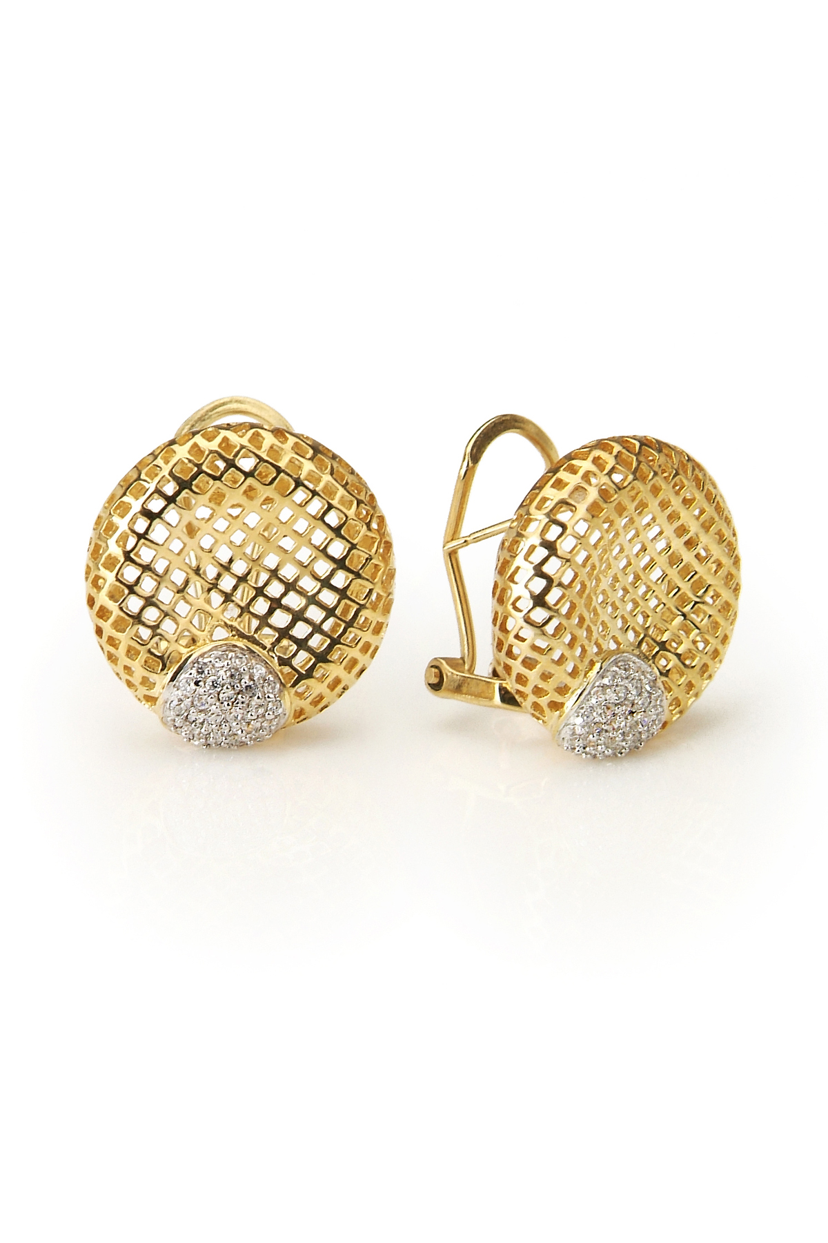 Cubic Zirconia (.925) Sterling Silver Gold Plated Lace Round Earrings