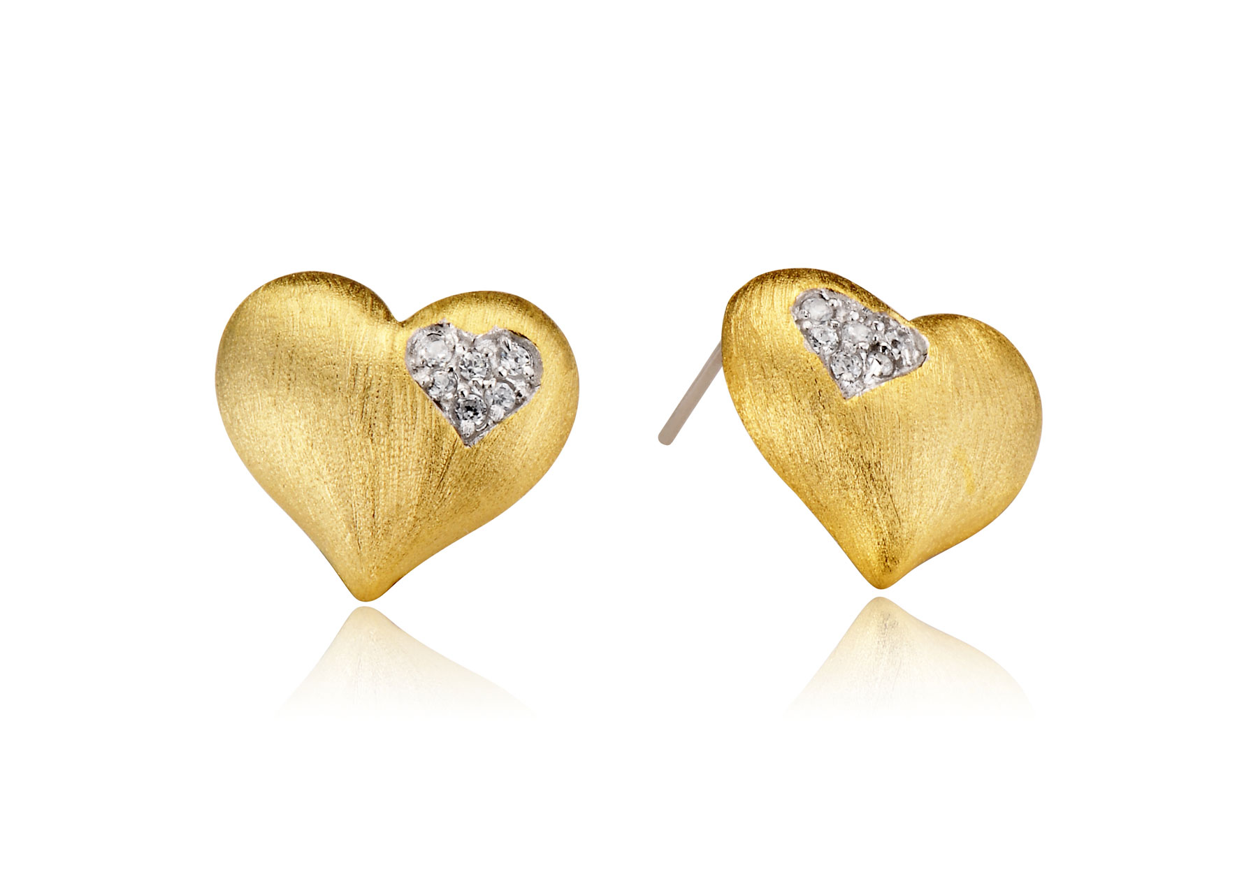 Cubic Zirconia (.925) Sterling Silver Gold Plated Heart Shape Earrings