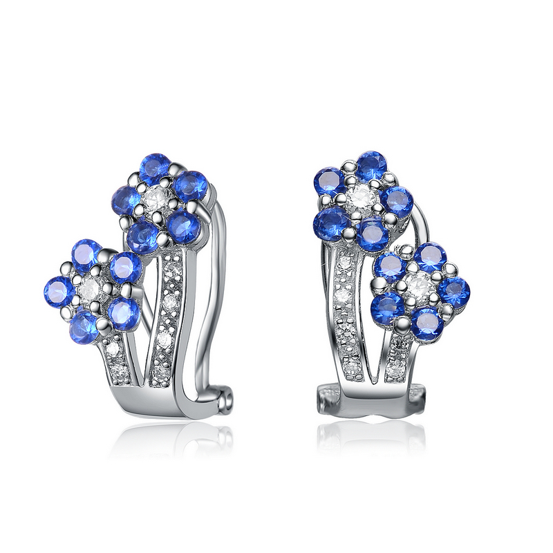 Cubic Zirconia (.925) Sterling Silver Sapphire Doudle Flower Shape Earrings