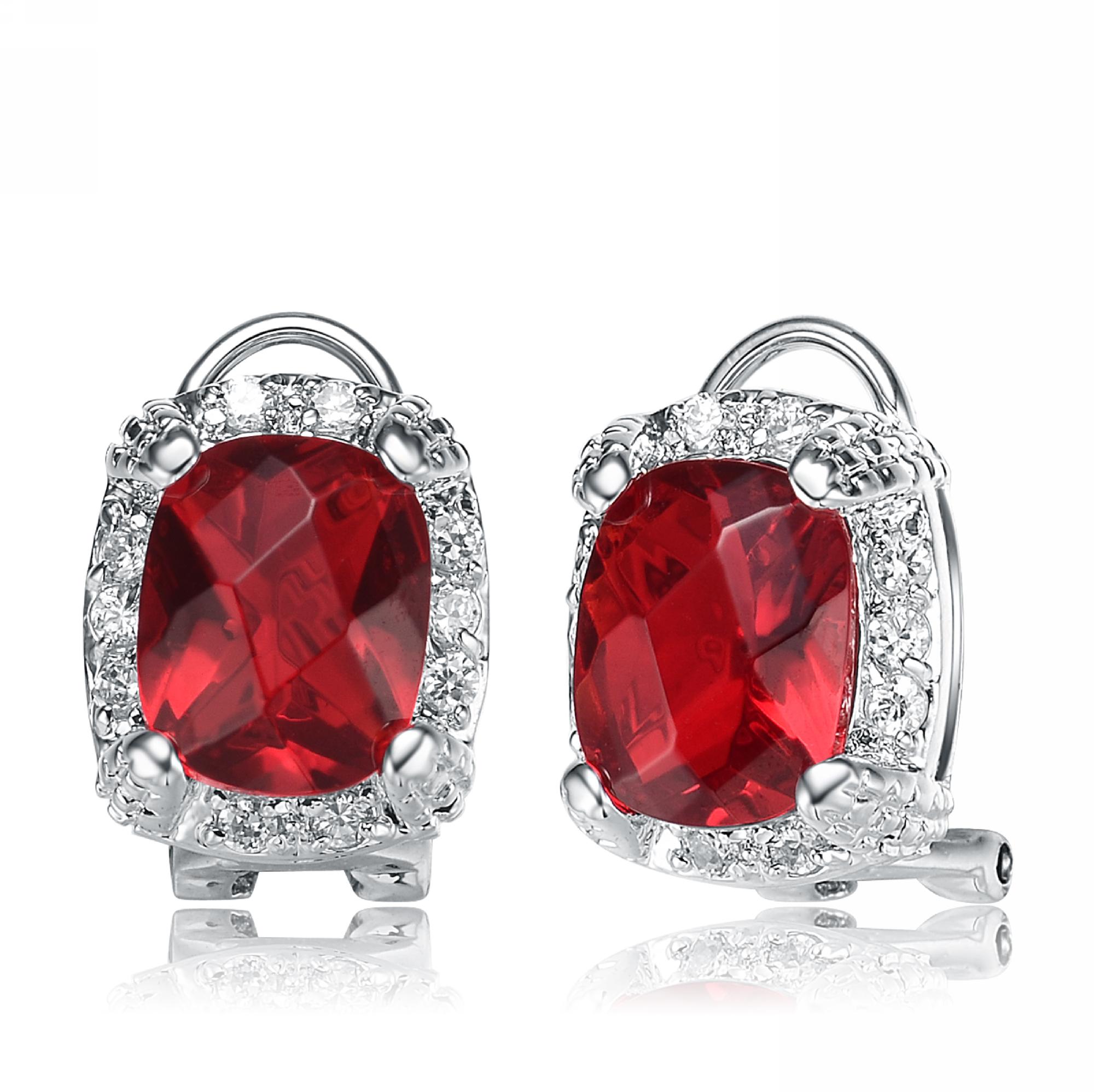Cubic Zirconia (.925) Sterling Silver Ruby Square Earrings