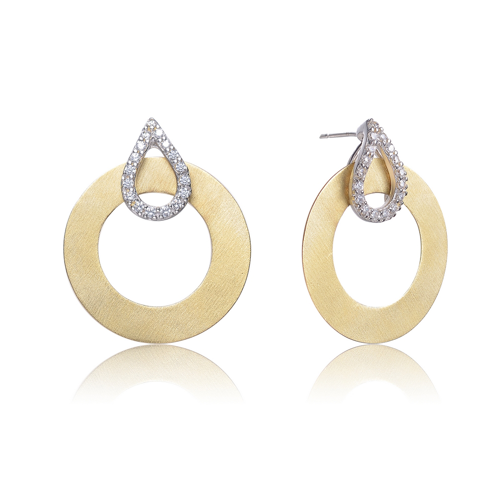 Cubic Zirconia (.925) Sterling Silver Two Tone Circle Earrings