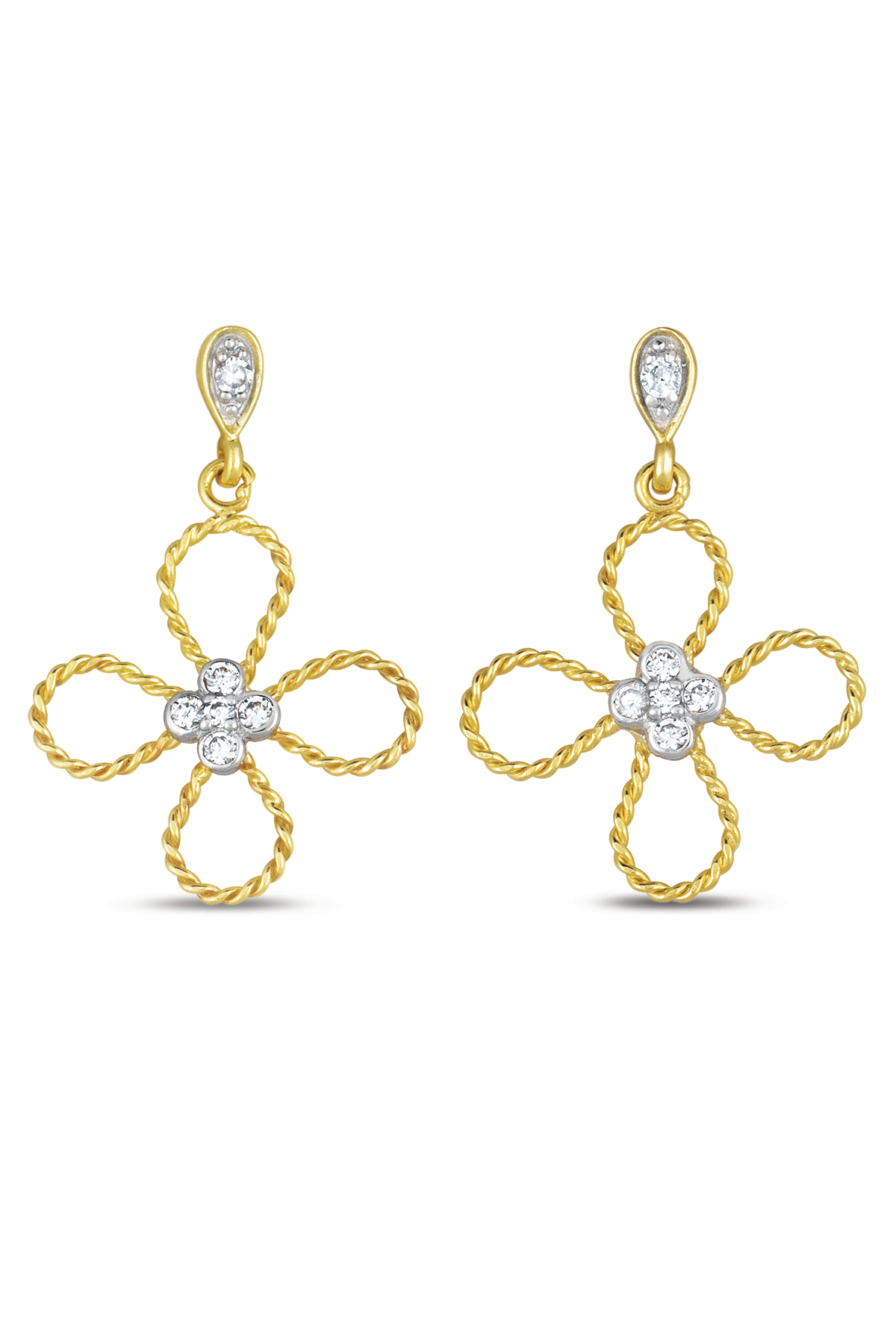Cubic Zirconia (.925) Sterling Silver Gold Plated Flower Earrings