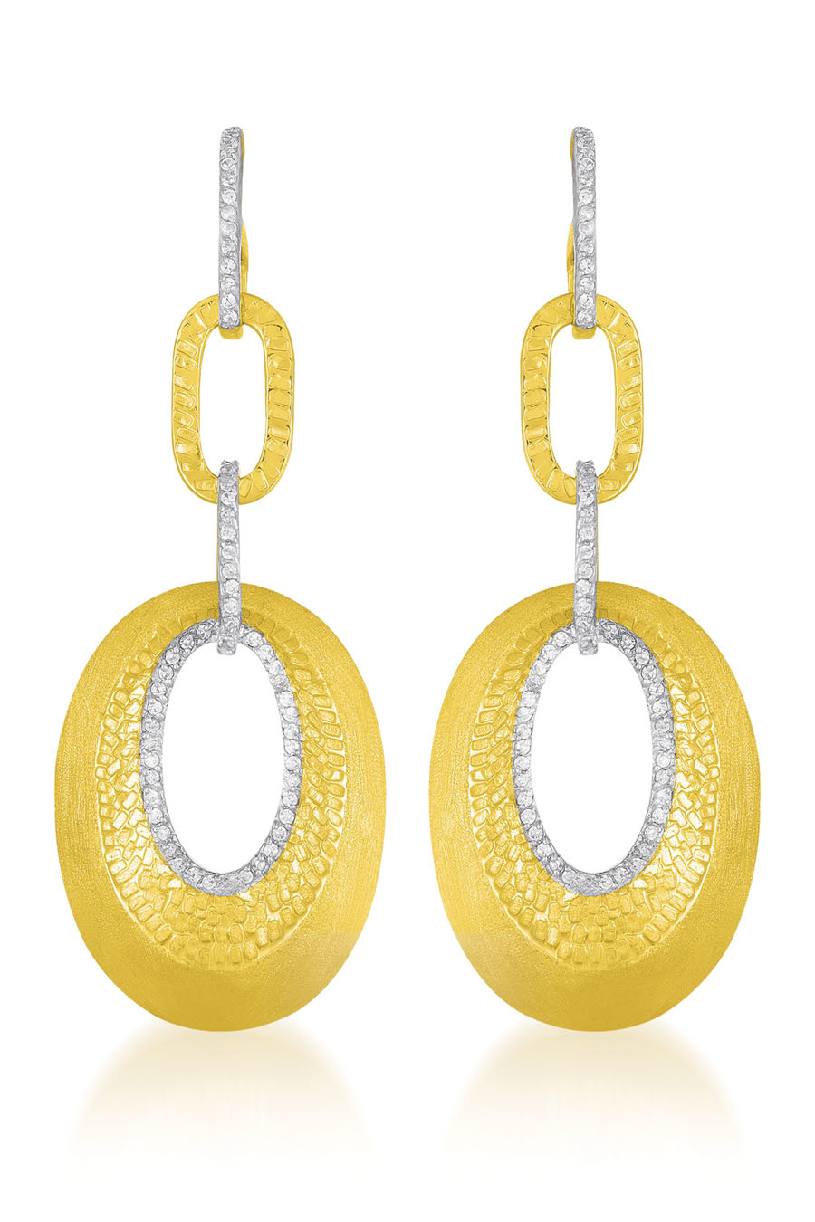 Cubic Zirconia (.925) Sterling Silver Gold Plated Oval Drop Earrings