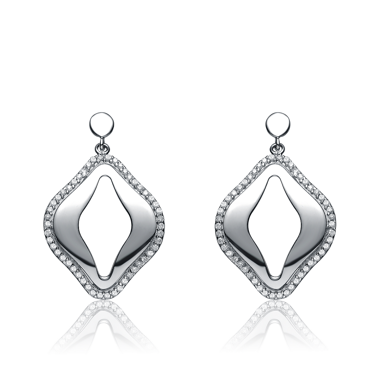 Cubic Zirconia (.925) Sterling Silver Diamond Shape Micro Pave Drop Earrings