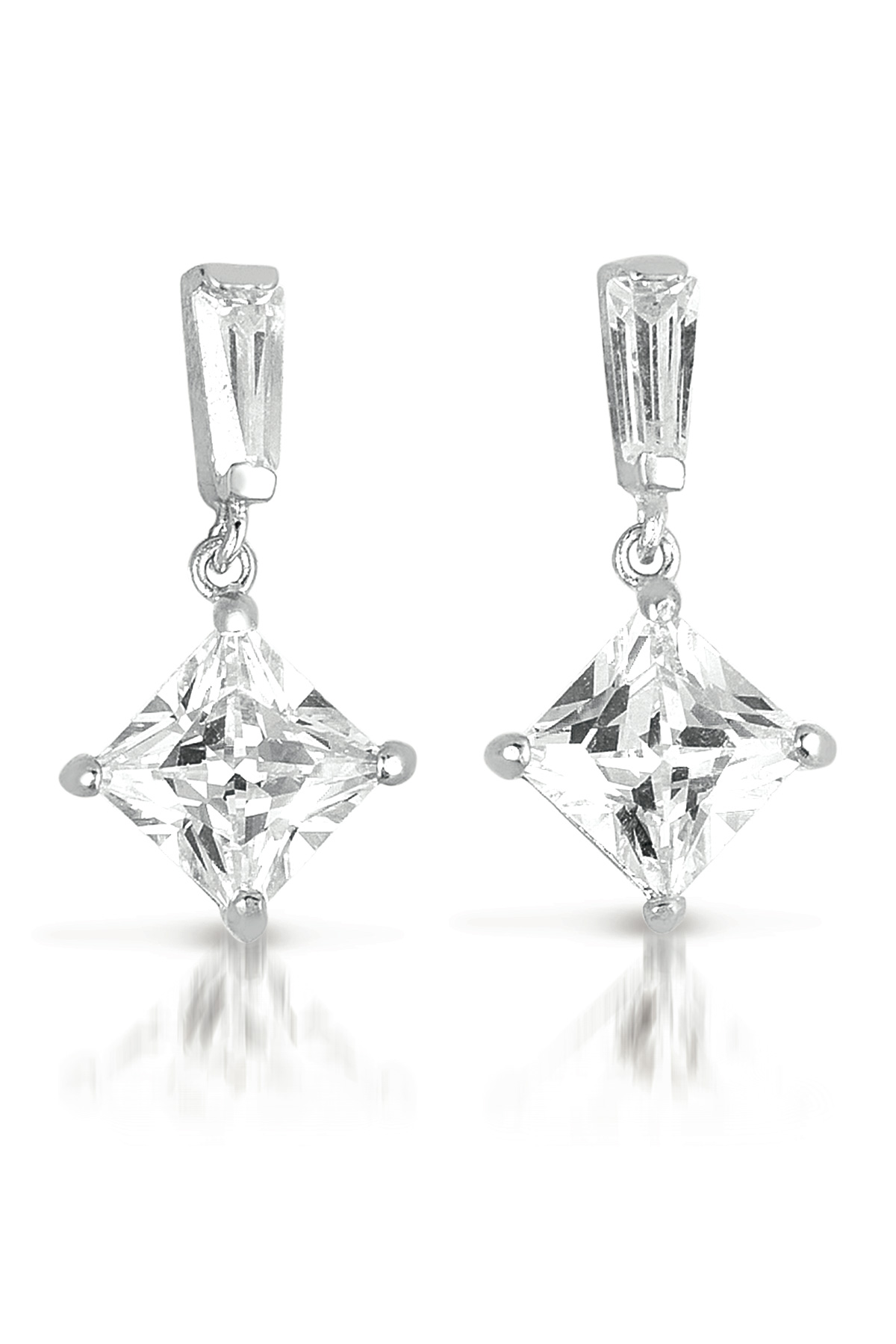 Cubic Zirconia (.925) Sterling Silver Sterling Silver Rhodium Plated Diamond Shape Drop Earrings