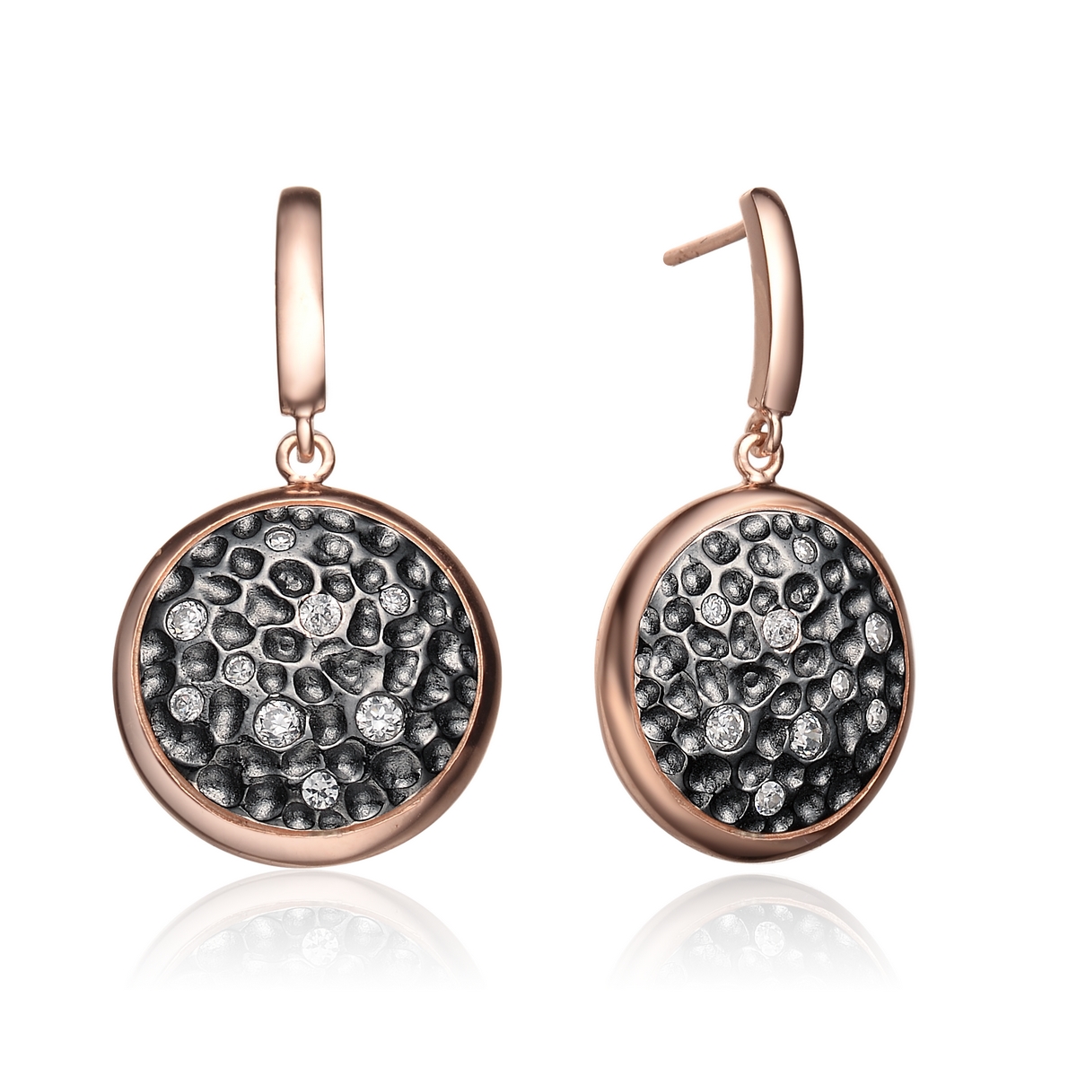 Cubic Zirconia (.925) Sterling Silver Black And Rose Round Drop Earrings