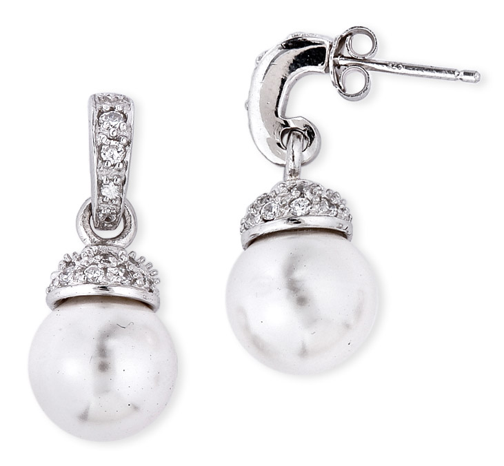 COLLETTE Z Cubic Zirconia (.925) Sterling Silver Rhodium Plated Round Pearl Drop Earrings at Sears.com
