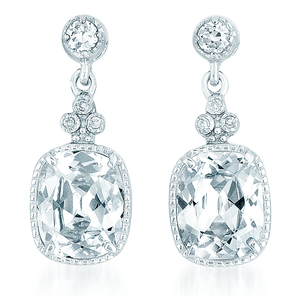 Cubic Zirconia (.925) Sterling Silver Rhodium Plated Square Shape Drop Earrings
