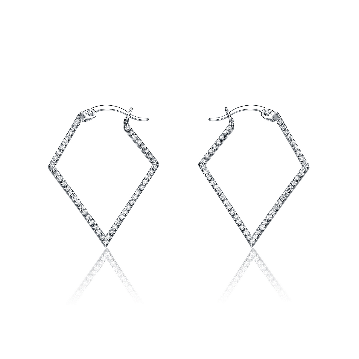Cubic Zirconia (.925) Sterling Silver Diamond Shape Hoop Earrings