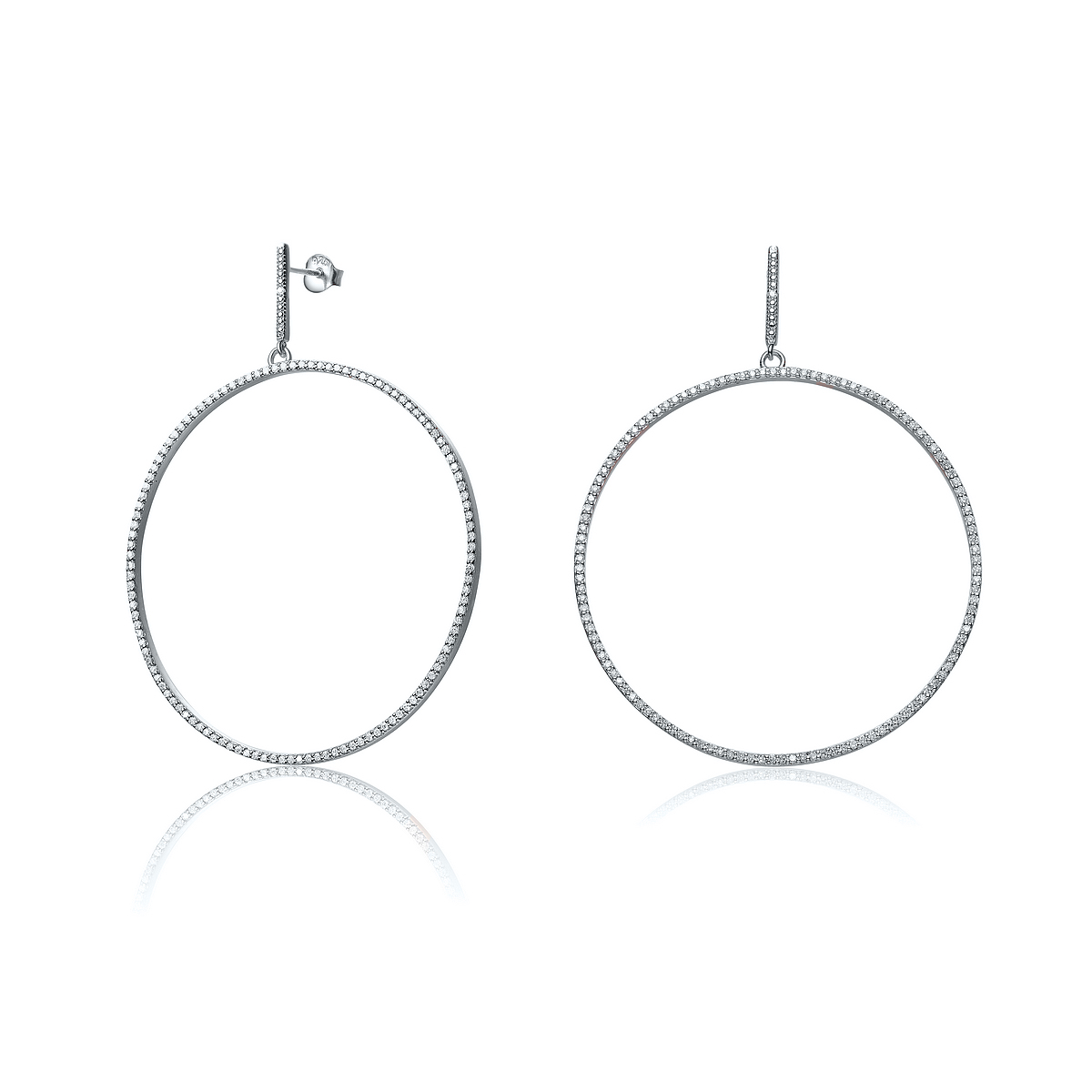 Cubic Zirconia (.925) Sterling Silver Large Outlined Circle Drop Earrings